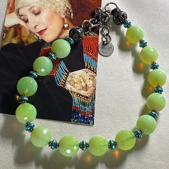 Masha Archer Jewelry - Vintage jadeite Heavy Beaded Designer Masha Archer Necklace Signed